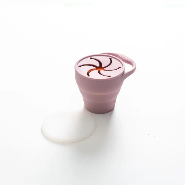 pale mauve lidded silicone snack cup